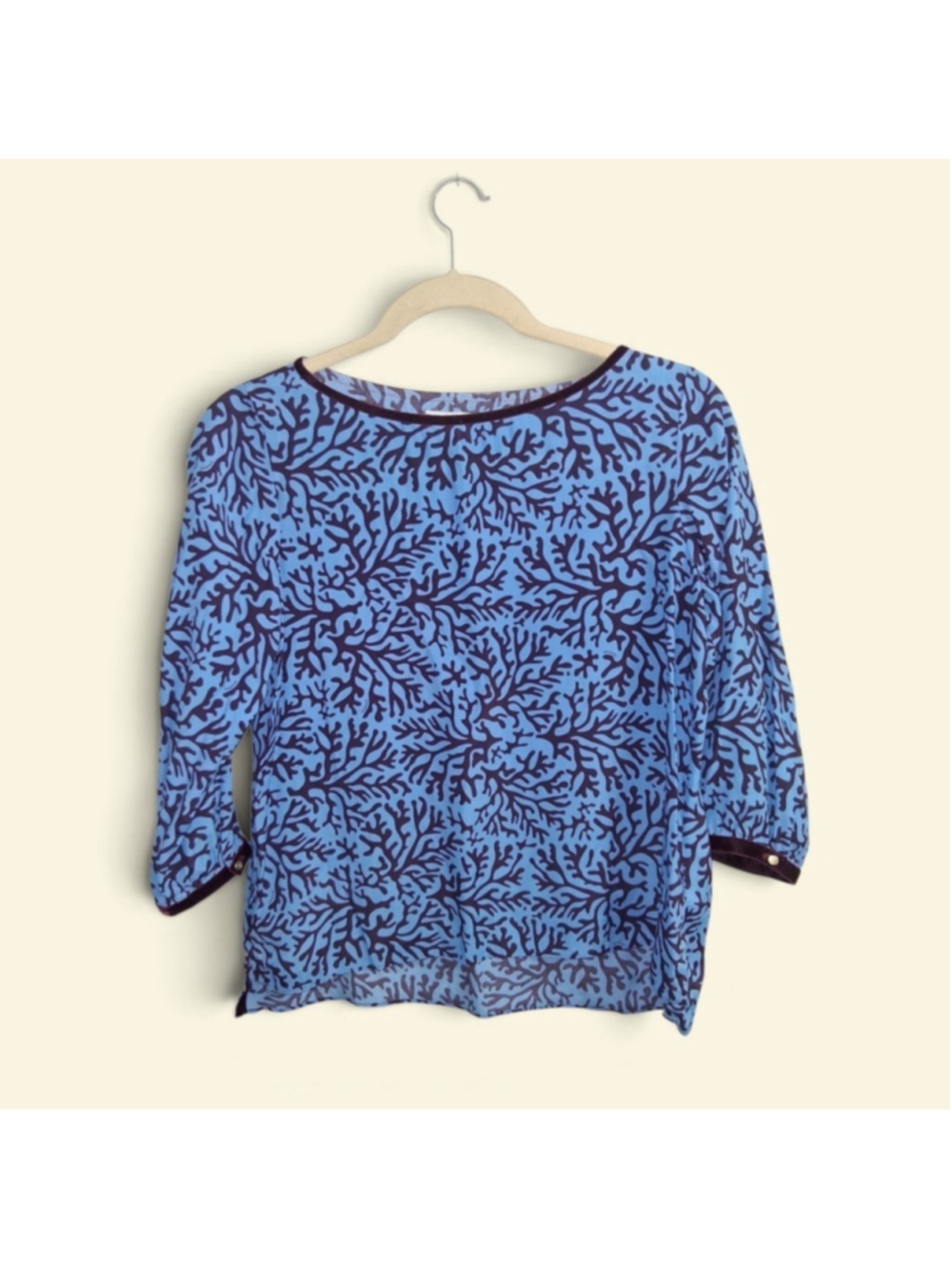 Women's Escales Paris Long Sleeve Tee, XL, Blue and Purple Coral Print